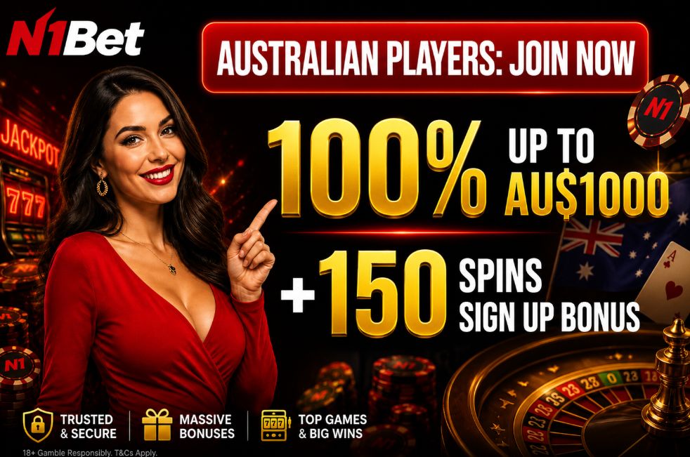 N1 Bet bonus offer 100% up to AU$1000 + 150 Free Spins for Aussie Pokie Players